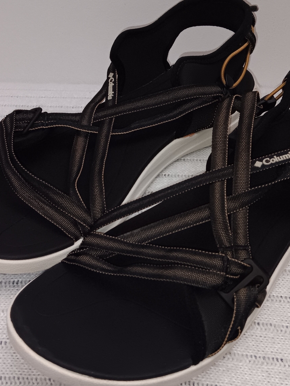 Columbia Black Strappy Sport Sandals with Gold Hardware